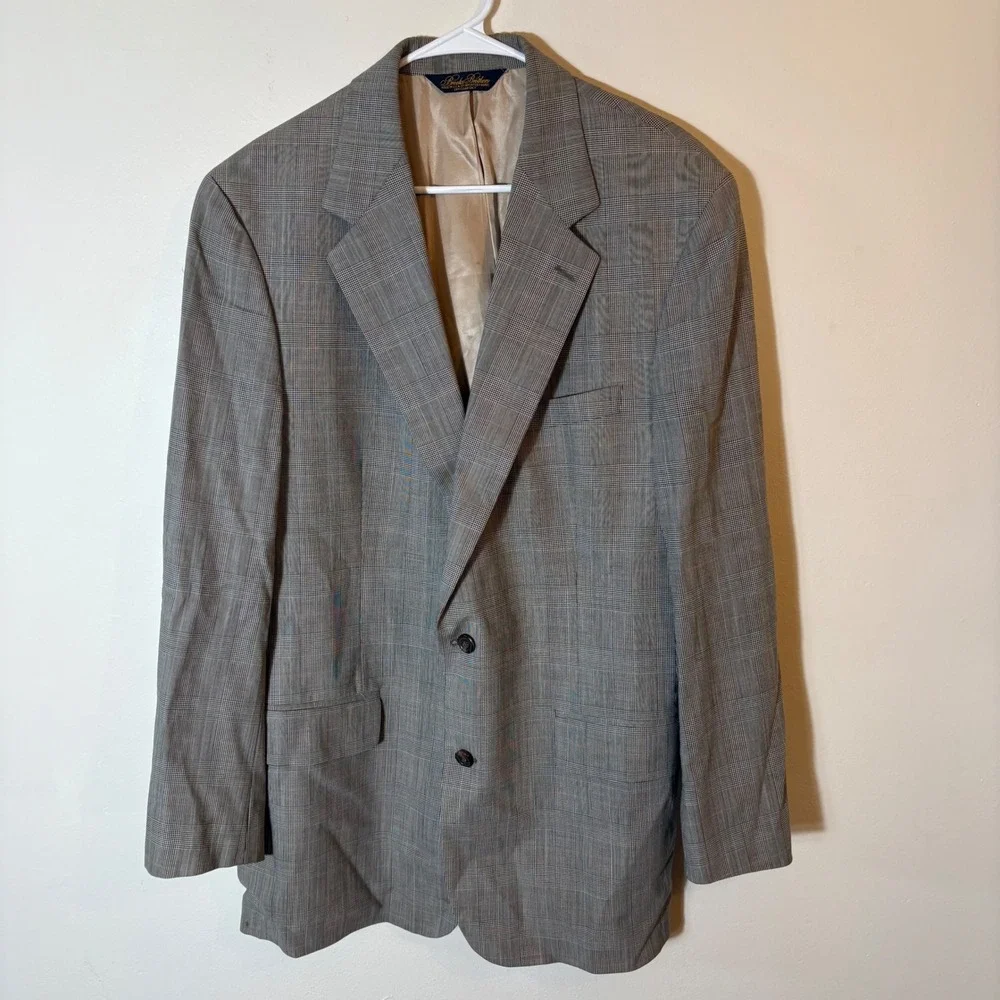 Brooks Brothers 43L Gray Glen Plaid Wool Cotton Blend Blazer Made in USA